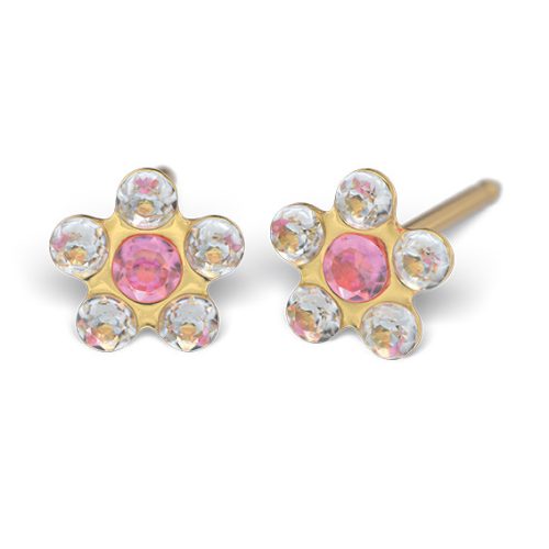 Fülbevaló - margaréta crystal  & rózsaszín kővel - arany szín