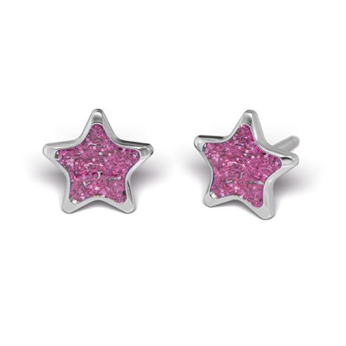 Fülbevaló - Pink csillag - natúr szín 6,5mm