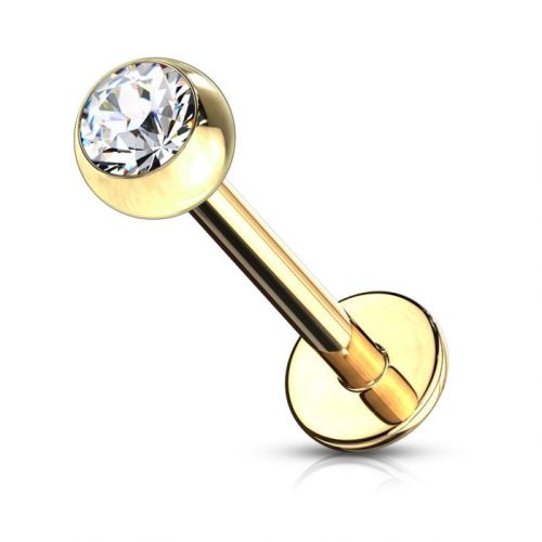 Labret mini kristállyal 6mm (arany színű, crystal  kővel)