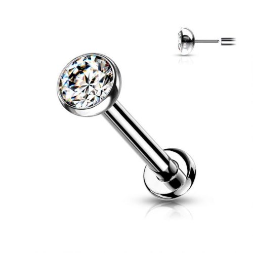 Push-in titán labret  (ezüst színű, 3mm crystal kővel)