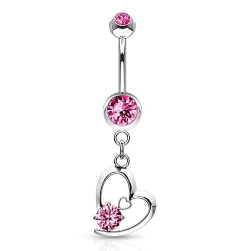 Köldök piercing fém medállal (pink kővel)