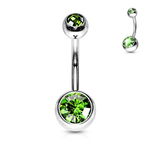 Köldök piercing orvosi fémből (zöld kővel)