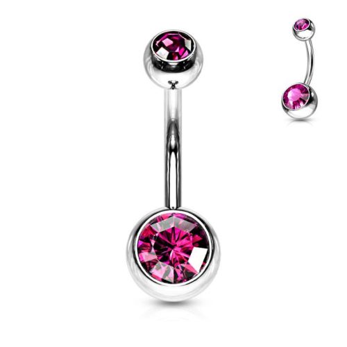 Köldök piercing orvosi fémből (sötét pink kővel)