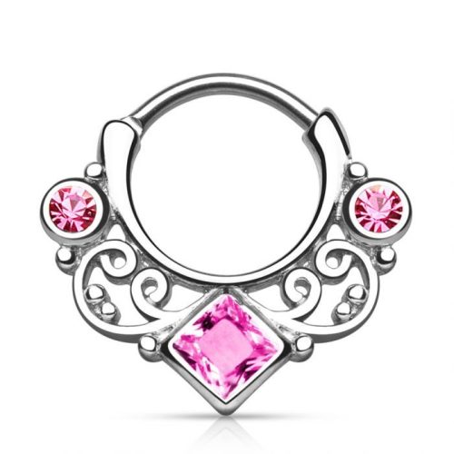 Septum piercing (ezüs színű, pink kővel)
