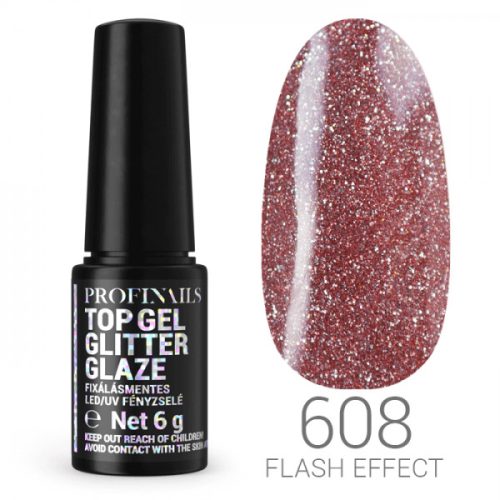 Profinails Glitter Glaze Flash Effekt fixálásmentes LED/UV fényzselé 6g No. 608