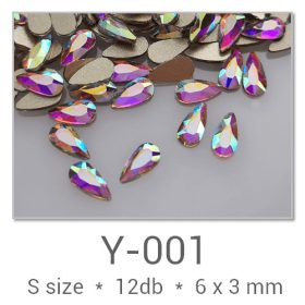   Profinails forma strasszkövek #Y-001 Crystal AB 12 db (6x3 mm csepp)