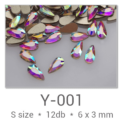 Profinails forma strasszkövek #Y-001 Crystal AB 12 db (6x3 mm csepp)