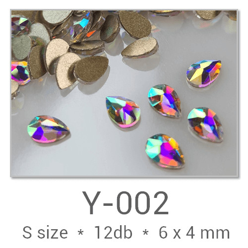 Profinails forma strasszkövek #Y-002 Crystal AB 12 db (6x4 mm csepp)