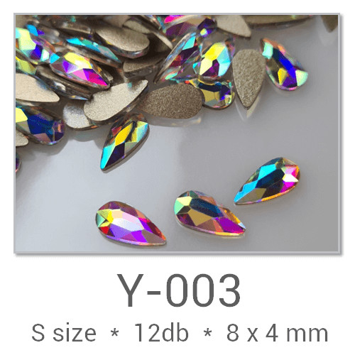 Profinails forma strasszkövek #Y-003 Crystal AB 12 db (8x4 mm csepp)