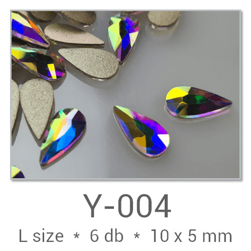Profinails forma strasszkövek #Y-004 Crystal AB 6 db (10x5 mm csepp)