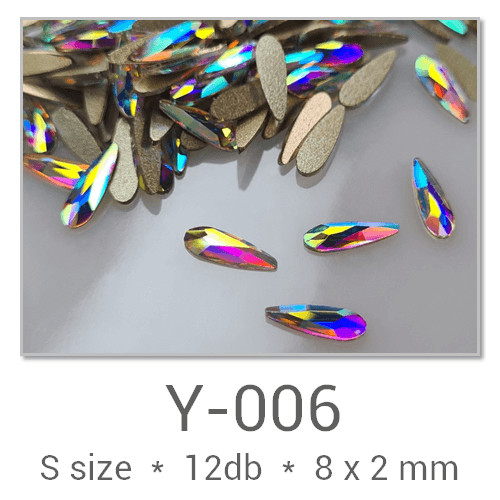 Profinails forma strasszkövek #Y-006 Crystal AB 12 db (8x2 mm csepp)