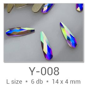   Profinails forma strasszkövek #Y-008 Crystal AB 6 db (14x4 mm csepp)