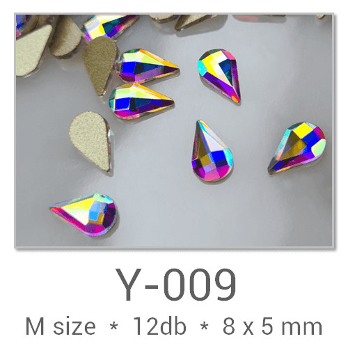 Profinails forma strasszkövek #Y-009 Crystal AB 12 db (8x5 mm csepp)