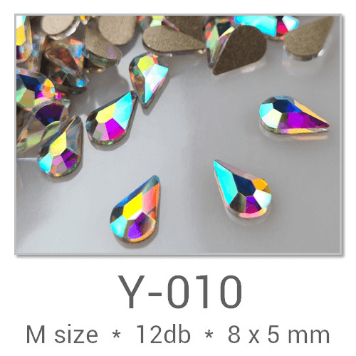 Profinails forma strasszkövek #Y-010 Crystal AB 12 db (8x5 mm csepp)