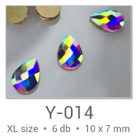   Profinails forma strasszkövek #Y-014 Crystal AB 6 db (10x7 mm csepp)