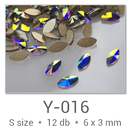 Profinails forma strasszkövek #Y-016 Crystal AB 12 db (6x3 mm búza)