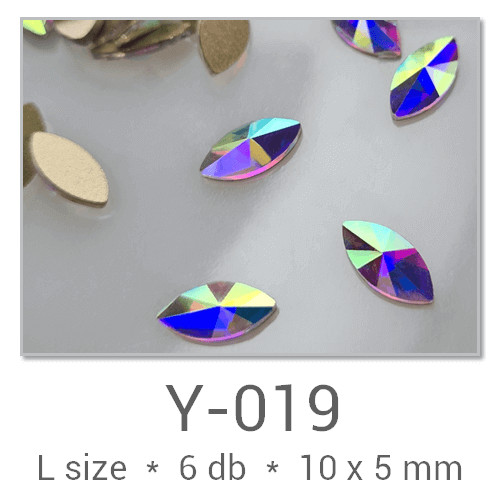Profinails forma strasszkövek #Y-019 Crystal AB 6 db (10x5 mm búza)