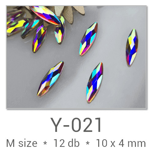 Profinails forma strasszkövek #Y-021 Crystal AB 12 db (4x10 mm búza)