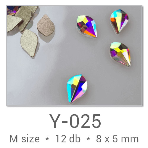 Profinails forma strasszkövek #Y-025 Crystal AB 12 db (8x4 mm csepp)