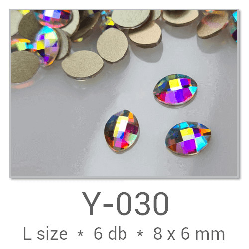 Profinails forma strasszkövek #Y-030 Crystal AB 6 db (8x6 mm búza)