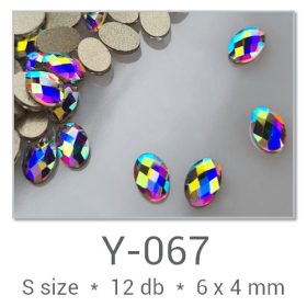   Profinails forma strasszkövek #Y-067 Crystal AB 12 db (6x4 mm tojás)