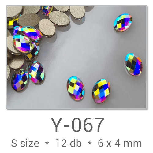 Profinails forma strasszkövek #Y-067 Crystal AB 12 db (6x4 mm tojás)