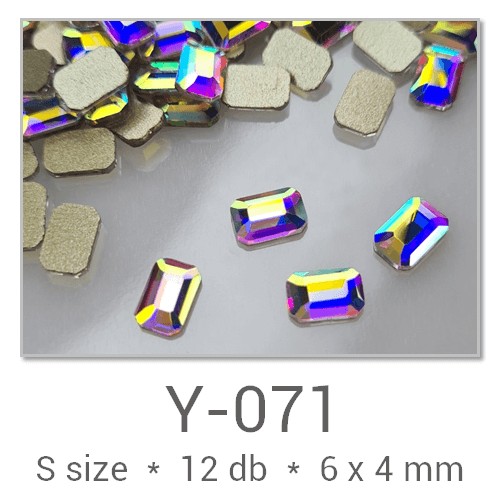 Profinails forma strasszkövek #Y-071 Crystal AB 12 db (6x4 mm hasáb)
