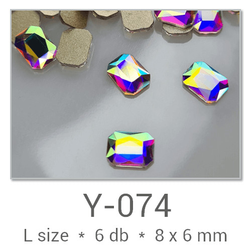 Profinails forma strasszkövek #Y-074 Crystal AB 6 db (8x6 mm hasáb)
